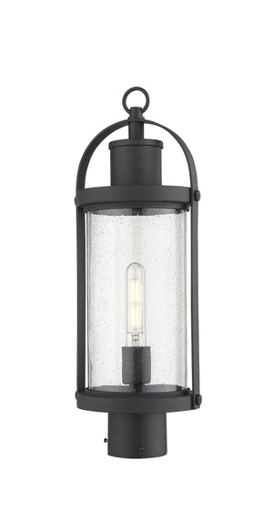 Roundhouse 1 Light Outdoor Post Mount Fixture in Black Finish