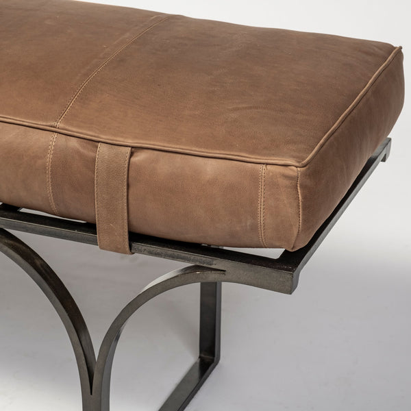 Jessie 55L x 16W Brown Leather Seat W/Black Metal Base Accent Bench