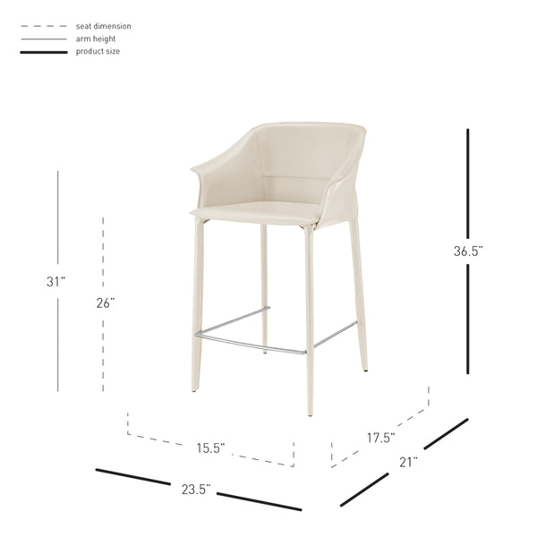 Callie Recycled Leather Counter Stool, Vanilla