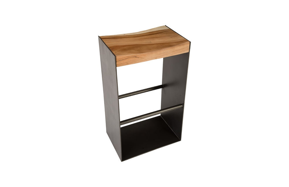 Iron Frame Bar Stool, Chamcha Wood, Natural