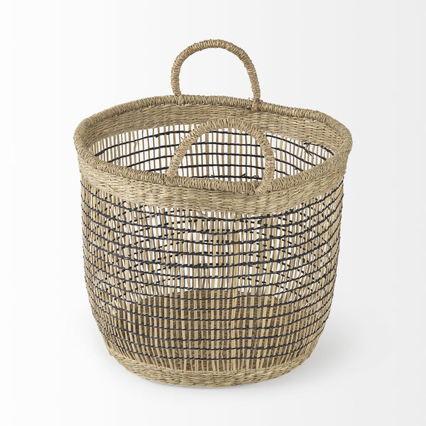 Triopas 15.7L x 15.7W x 13.4H (Set of 3) Medium Brown Seagrass Round Basket W/ Handles
