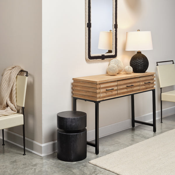  Dylan Wood Round Side Table, Charcoal