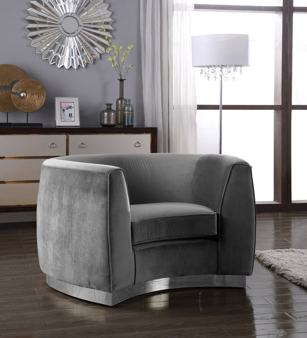 Crystal Chair In Grey Velvet and Chrome