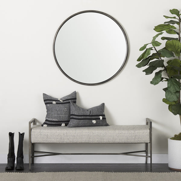 Charlotte  55.0L Gray Herringbone Fabric Seat w/ Antique Nickel Metal Frame Bench