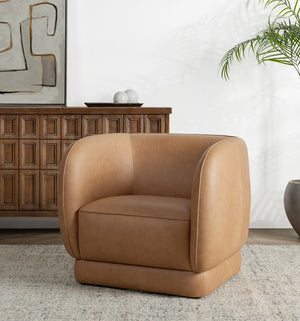 Rinner Leather Accent Barrel Chair in Tan