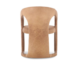 Archie Leather Dining Chair - Maple Brown with Solid Wood Frame