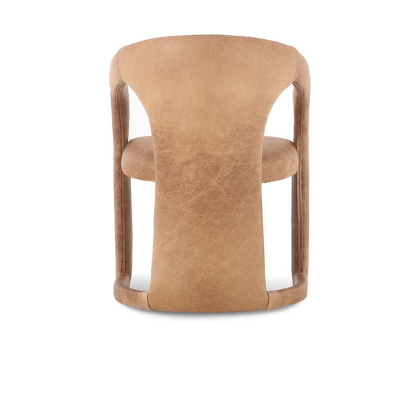 Archie Leather Dining Chair - Maple Brown with Solid Wood Frame