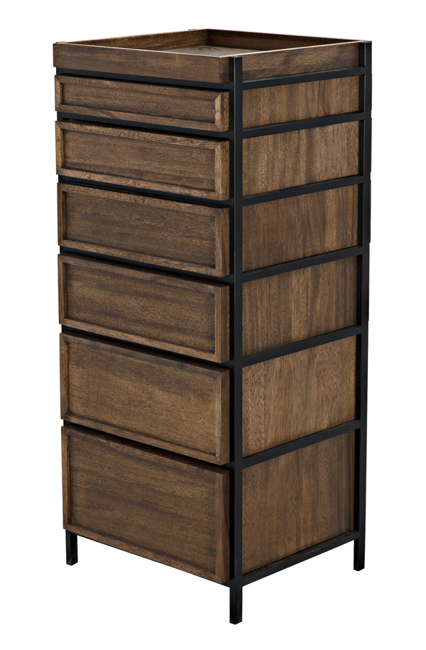 Seoul Tallboy Dark Walnut and Industrial Steel Chest of Drawers