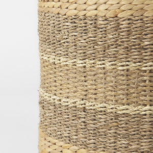 Maya 17.7L x 17.7W x 17.7H Light Brown W/Medium Brown Stripes Seagrass Round Pouf