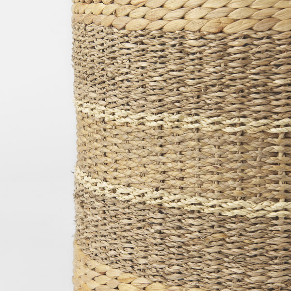 Maya 17.7L x 17.7W x 17.7H Light Brown W/Medium Brown Stripes Seagrass Round Pouf