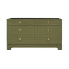 SIX DRAWER ROUNDED EDGE CHEST WITH BRASS BEETLE KNOB IN OLIVE GREEN MATTE LACQUER
