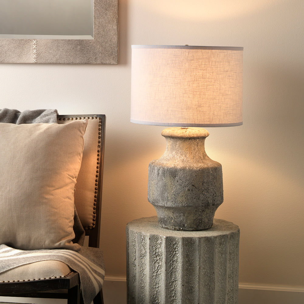 Masonry Ceramic Table Lamp with Linen Shade, Grey
