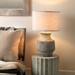 Masonry Ceramic Table Lamp with Linen Shade, Grey