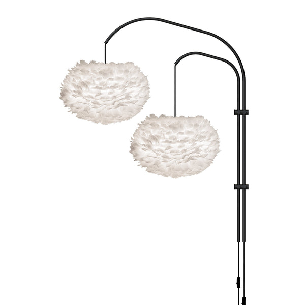 Eos Medium 2-Light Wall Lamp in White with Black Wall Hanger