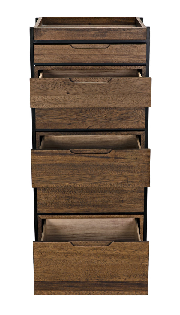Seoul Tallboy Dark Walnut and Industrial Steel Chest of Drawers
