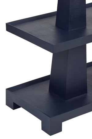 THREE TIER TWO COLUMN CONSOLE IN TEXTURED NAVY LINEN