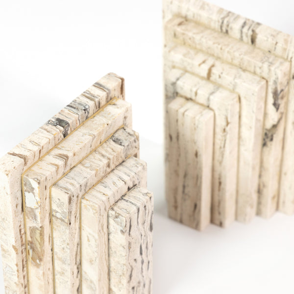 Stepped Bookends In White Travertine