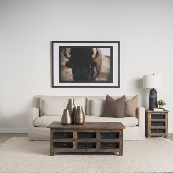 Wilton Brown Wood w/ 12 Black Metal Drawers Coffee Table