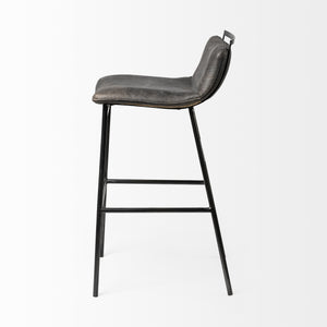 Kavalan 37.5" Total Height Ebony Leather Seat Black Metal Frame Bar Stool