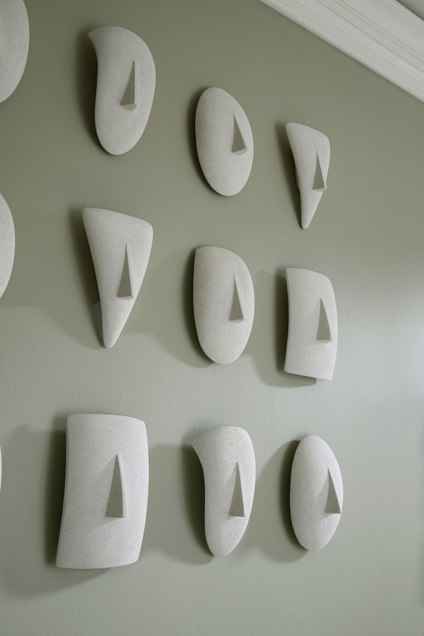 Geometric Cycladic Wall Art, Set of 5, White Stone