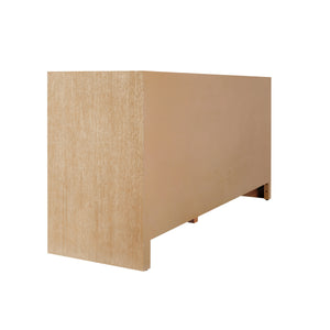 FOUR DOOR CANE CABINET WITH BRASS HARDWARE IN CERUSED OAK