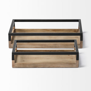 Ross Set of 2 Natural Wood W/ Black Metal Nesting Trays
