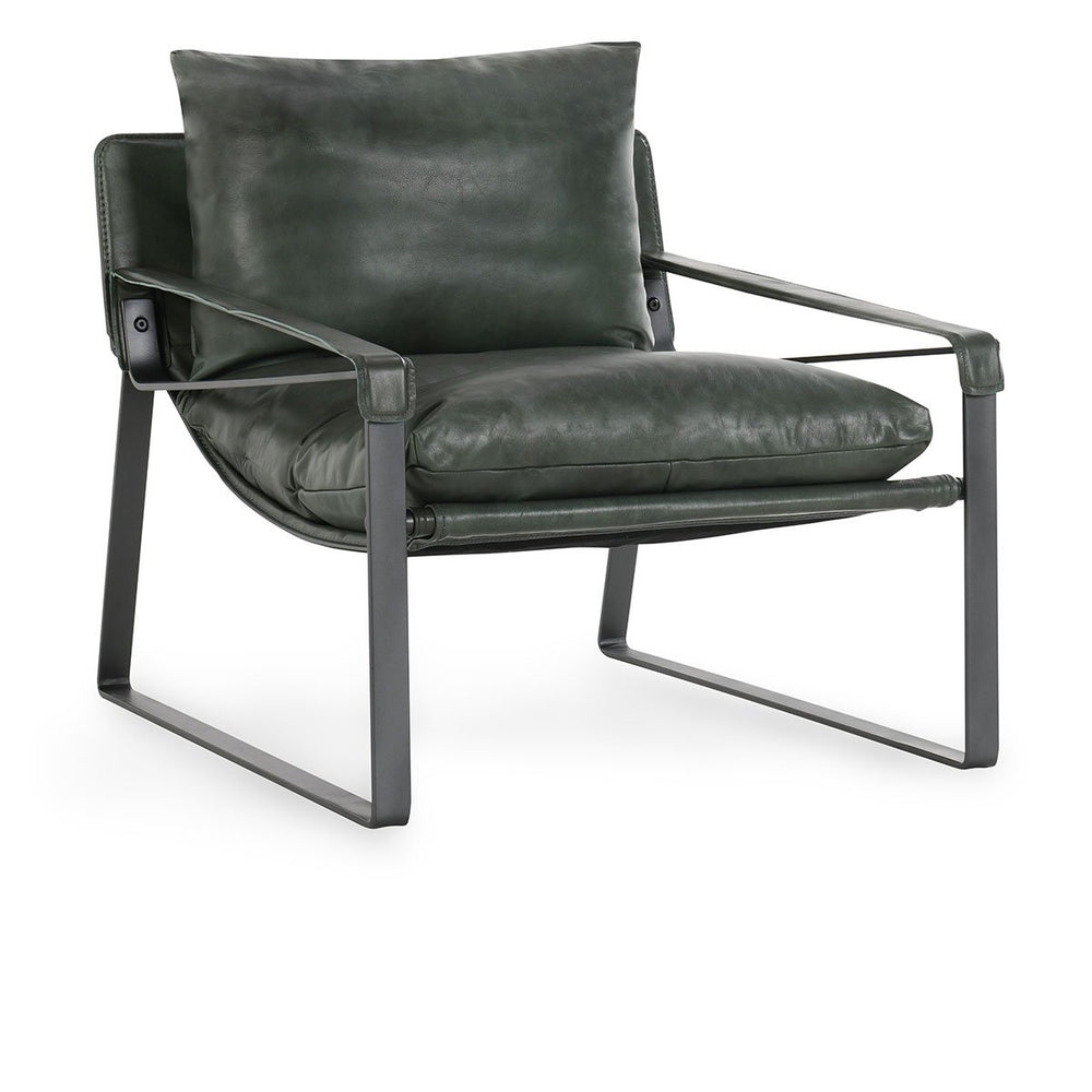 Morgan Leather Accent Chair with Iron Legs - Forrest Green