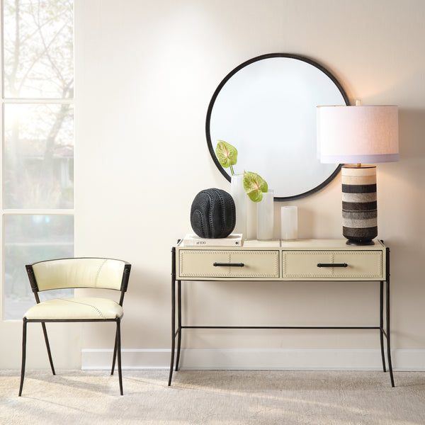 Refined Iron Round Wall Mirror, Black
