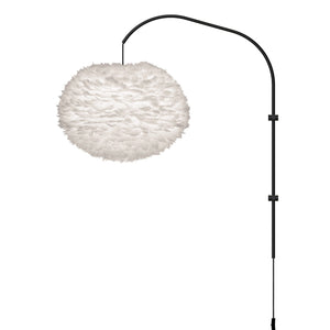 Eos Large 1-Light Wall Lamp in White with Black Wall Hanger