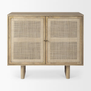 Grier 36L x 18W x 31H Light Brown Wood w/ Cane 2 Door Accent Cabinet