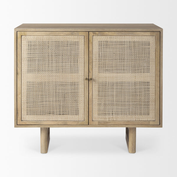 Grier 36L x 18W x 31H Light Brown Wood w/ Cane 2 Door Accent Cabinet