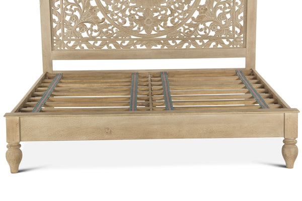 Taj Mango Wood King Bed in Natural Whitewash Finish