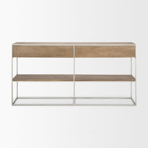 Morris I 63L x 15W x 31H Brown Wood w/ Silver Metal Frame 2 Drawer Console Table