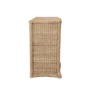 FOUR DRAWER CHEST IN WOVEN RATTAN WITH SATIN BRASS PULLS