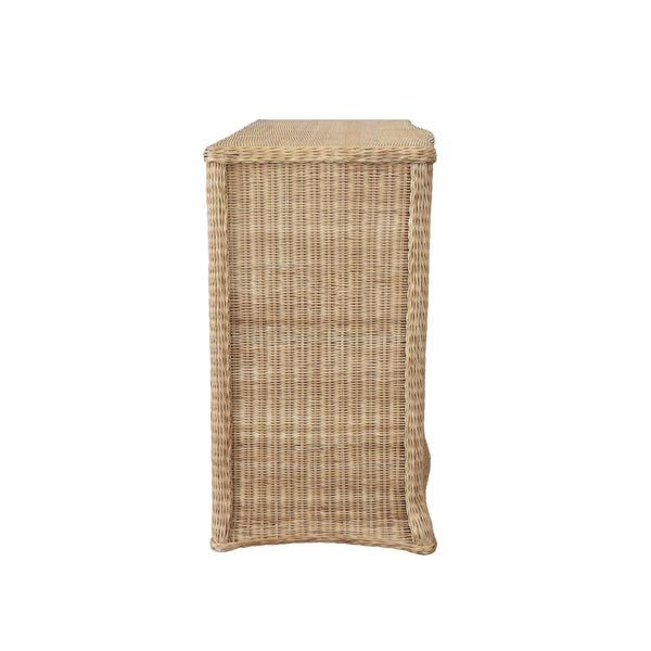 FOUR DRAWER CHEST IN WOVEN RATTAN WITH SATIN BRASS PULLS