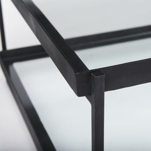 Trey 56"L x 32"W x 17"H Black Metal W/Glass Coffee Table