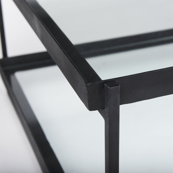 Trey 56"L x 32"W x 17"H Black Metal W/Glass Coffee Table