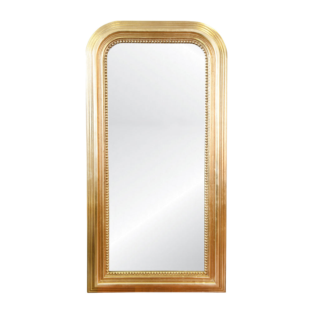 GOLD LEAF WOOD FLOOR MIRROR WITH CURVED EDGES