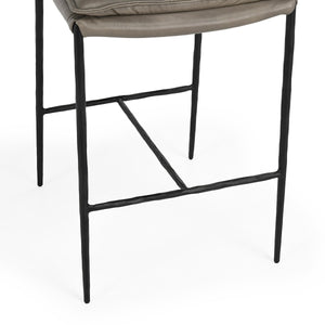 Mayer Leather Counter Stool with Hammered Iron Legs
