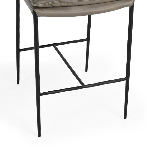 Mayer Leather Counter Stool with Hammered Iron Legs