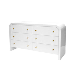 WATERFALL EDGE CHEST WITH FLUTED DRAWER FRONT IN WHITE LACQUER