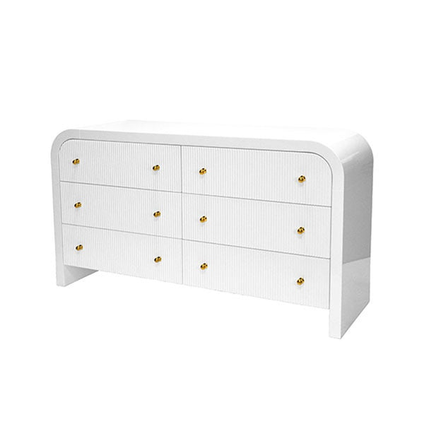 WATERFALL EDGE CHEST WITH FLUTED DRAWER FRONT IN WHITE LACQUER
