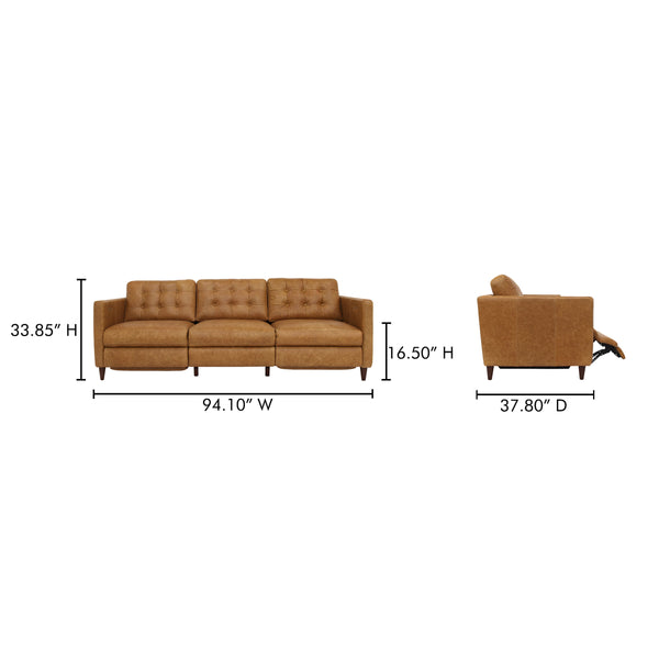 Moe's Bridgers Power Recliner Sofa Tan Leather