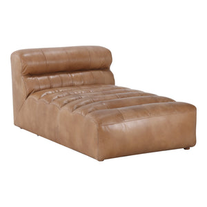Ramsay Leather Chaise in Tan with Ribbed Detail
