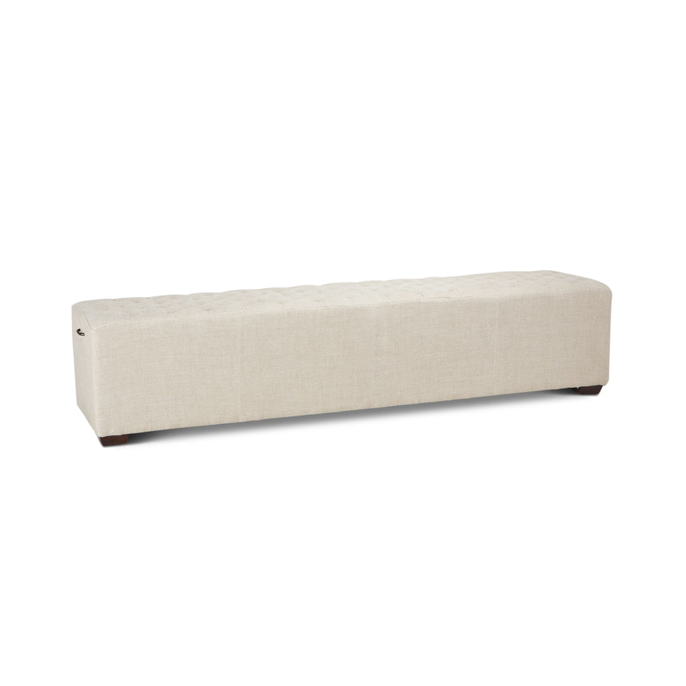 D'Orsay 78-Inch Long Beige Linen Bench with Diamond Stitched Detailing
