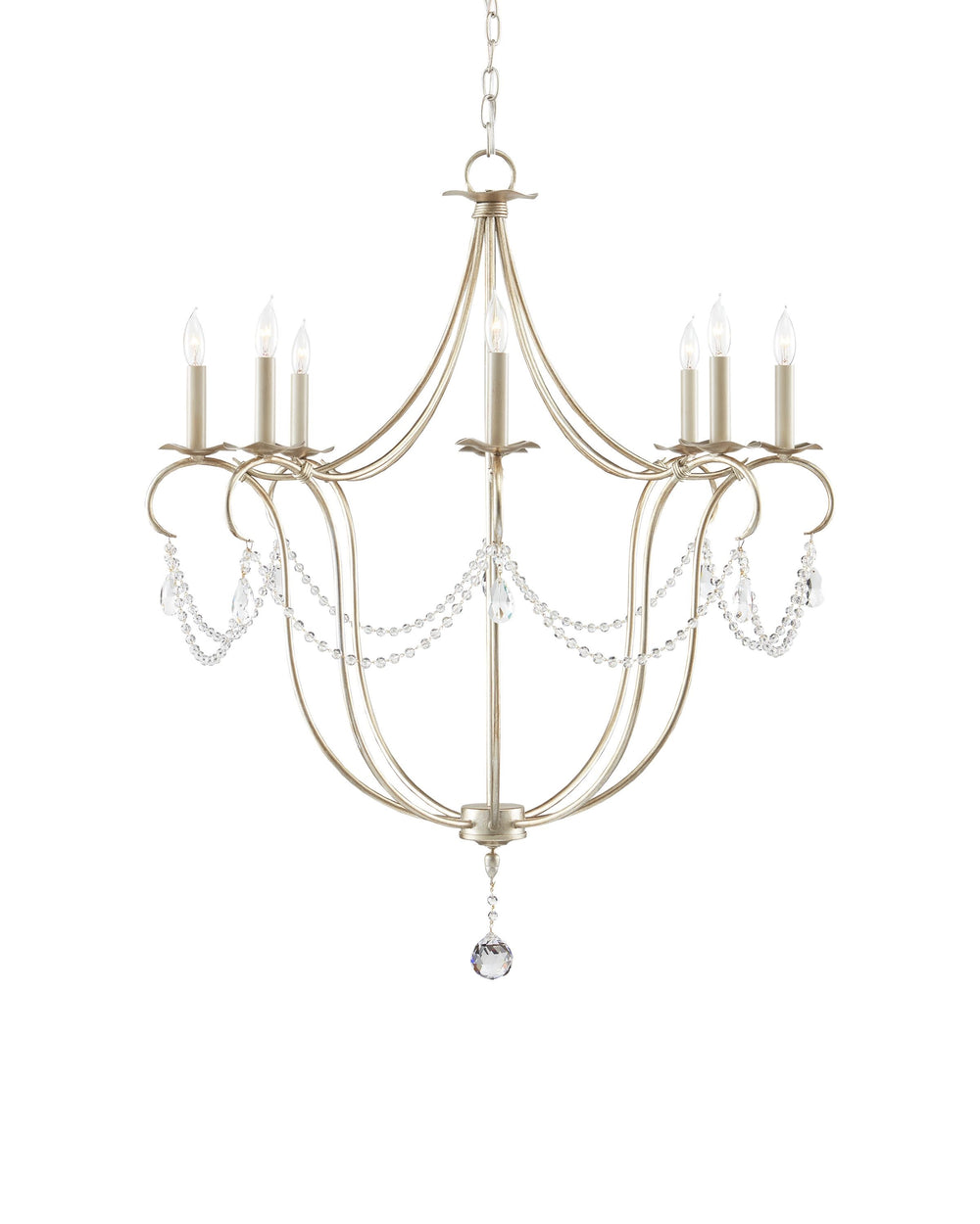 Crystal Lights Silver Large Chandelier In Silver Leaf