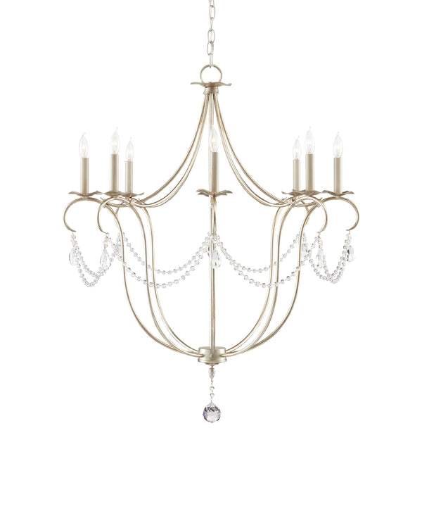 Crystal Lights Silver Large Chandelier In Silver Leaf