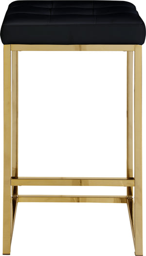 Pearl Stool In Black Faux Leather and Gold