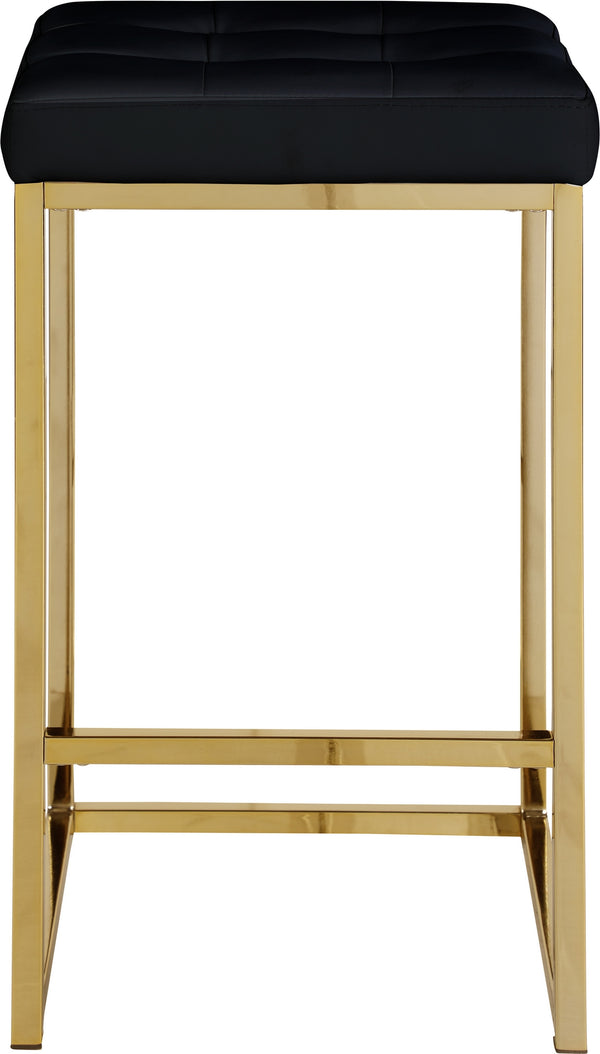 Pearl Stool In Black Faux Leather and Gold
