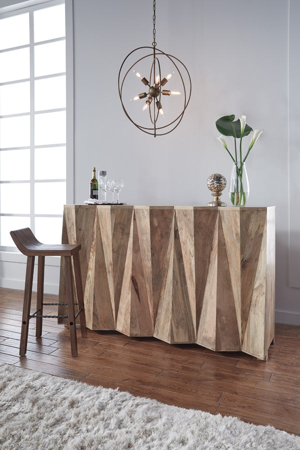 Prism Solid Wood Bar Cabinet with Angled Design - Natural Mango
